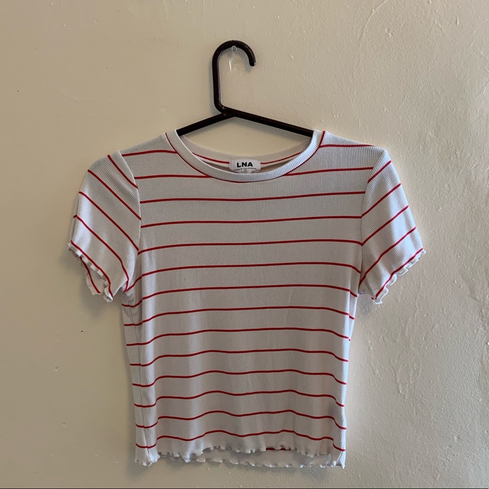 LNA- Red/White Striped Lettuce Edge Fitted Top